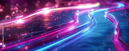 Neon vibrant light trails with glowing effects, 4K hyperrealistic photo