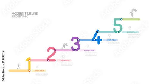 ladder Infographic line 5 steps to success growth template. Business process. Vector illustration.