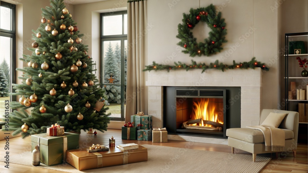  interior of living room with fireplace