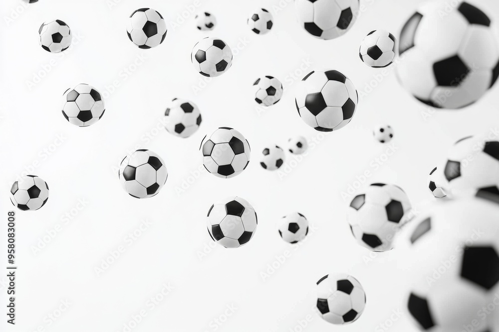 Soccer balls flying against a white background Soccer balls flying against a white background