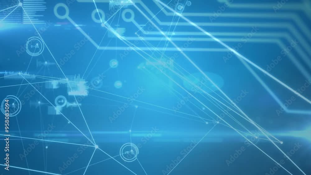 Network of connections and data processing animation over blue background Network of connections and data processing animation over blue background