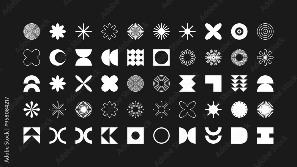 Brutalist geometric shapes, modern symbols. Simple primitive elements and forms. Retro design, trendy contemporary minimalist style, y2k. Vector illustration Brutalist geometric shapes, modern symbols. Simple primitive elements and forms. Retro design, trendy contemporary minimalist style, y2k. Vector illustration