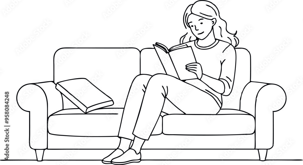 continuous-single-line-drawing-of-girl-reading-book line art vector illustration continuous-single-line-drawing-of-girl-reading-book line art vector illustration