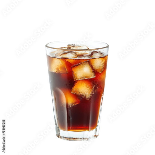 Wallpaper Mural Refreshing glass of iced cola with ice cubes in a clear glass, isolated on white background, perfect for beverage marketing and advertisements. Torontodigital.ca