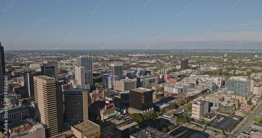 Columbus Ohio Aerial v5 drone flyover downtown area capturing views of Discovery district and urban cityscape featuring state capitol building in the daytime - Shot with Inspire 3 8k - Sept 21st 2023 Columbus Ohio Aerial v5 drone flyover downtown area capturing views of Discovery district and urban cityscape featuring state capitol building in the daytime - Shot with Inspire 3 8k - Sept 21st 2023