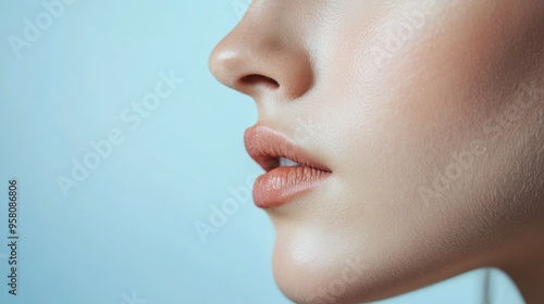 Close-up profile of a woman's face, showing her nose, lips, and chin.