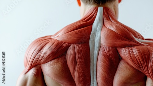 Closeup of a man's back with visible muscles, showcasing the anatomy of the human body.