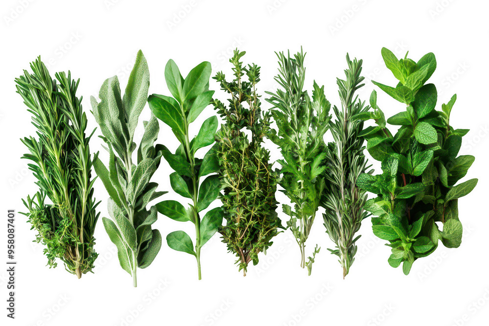 Set of culinary herbs on transparent background Set of culinary herbs on transparent background