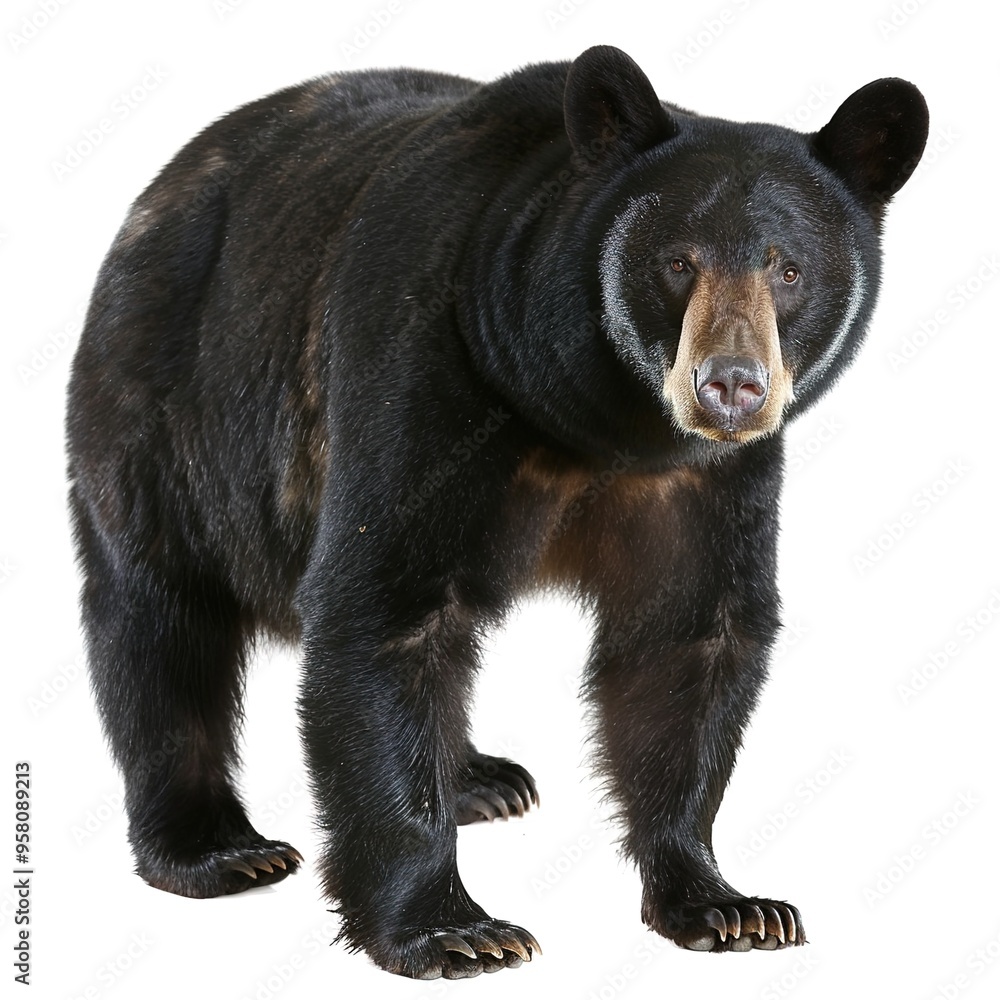 Fototapeta premium A black bear standing on a isolated background in a wildlife setting
