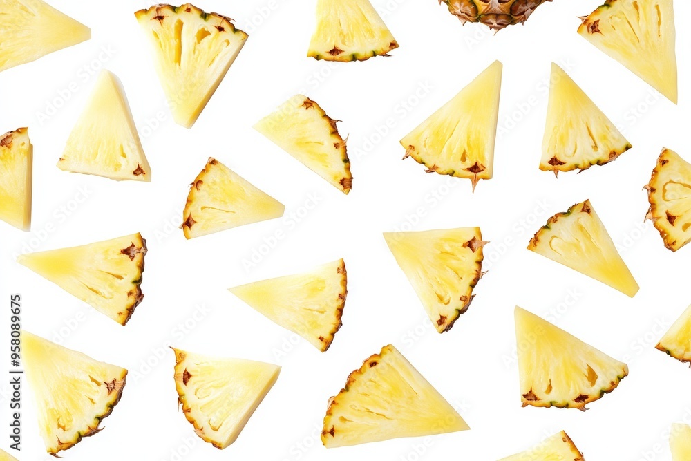 Naklejka premium Falling pineapple slices isolated on a white background