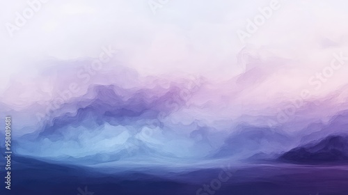 Soft abstract patterns in muted purples and blues, capturing the calmness of a twilight sky over a serene landscape photo