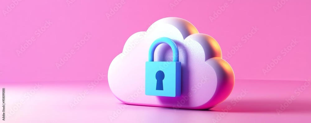 Secure digital assets, cloud storage with lock, 3D illustration Secure digital assets, cloud storage with lock, 3D illustration