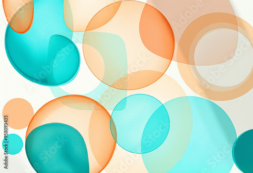 Wallpaper Mural Abstract circles and ellipses intertwined with each other. Color palette turquoise, Aquamarine, PeachPuff Torontodigital.ca