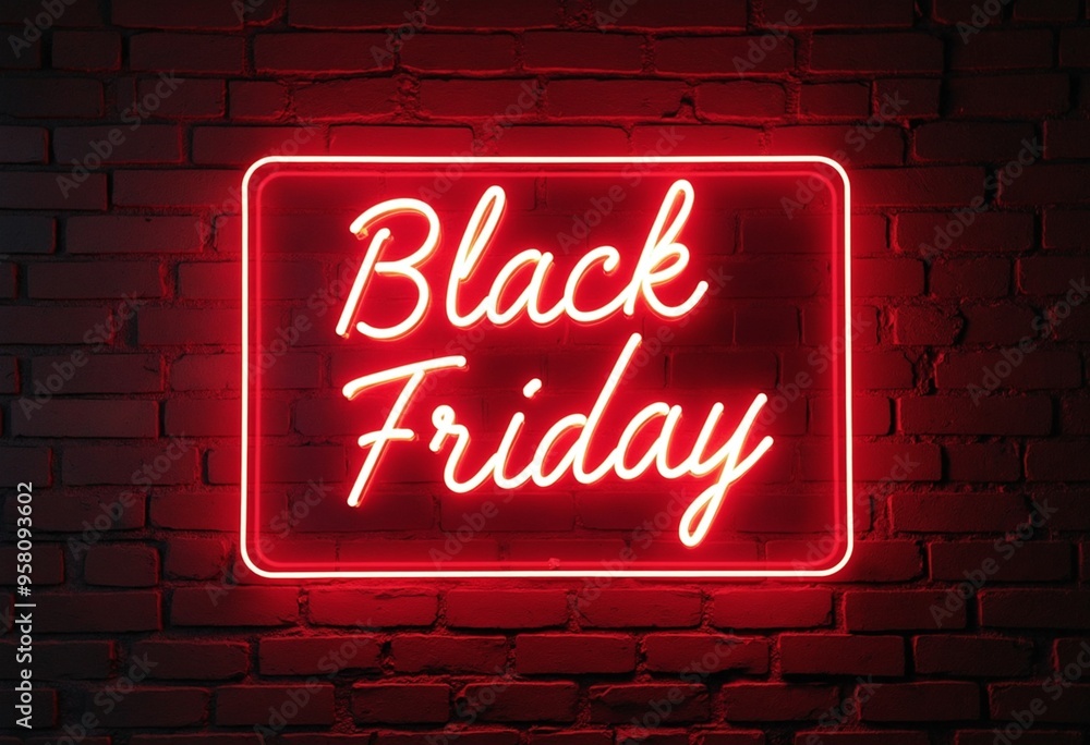 Fototapeta premium Black Friday neon sign on vintage brick wall