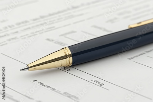 A close-up of a sleek pen resting on a document, symbolizing professionalism and attention to detail in paperwork.