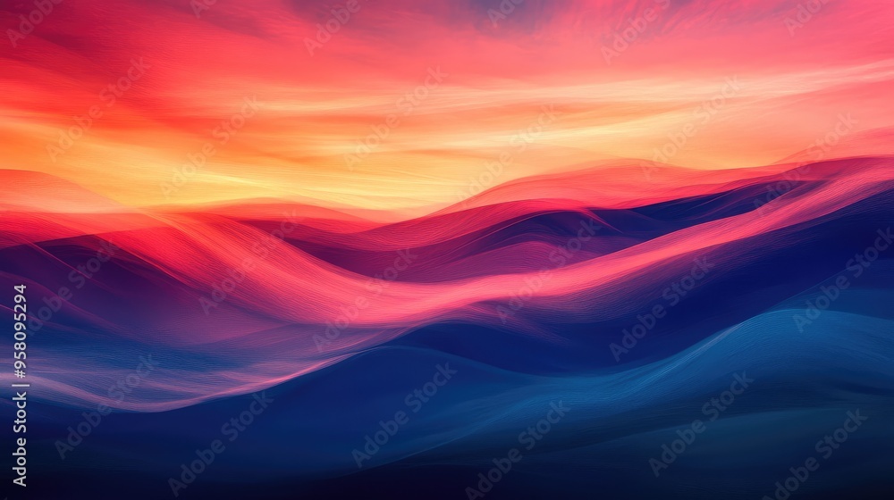 Vivid abstract patterns in sunset hues, capturing the transition of light over a vast and open landscape