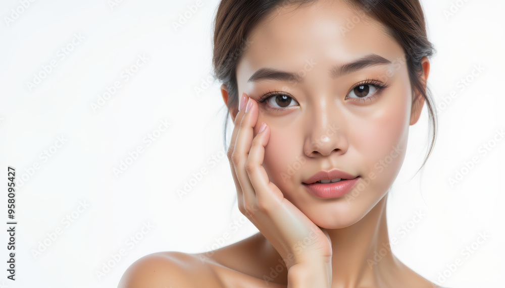 Elegant portrait of a young woman showcasing natural beauty and soft skin, perfect for beauty and skincare themes. Elegant portrait of a young woman showcasing natural beauty and soft skin, perfect for beauty and skincare themes.