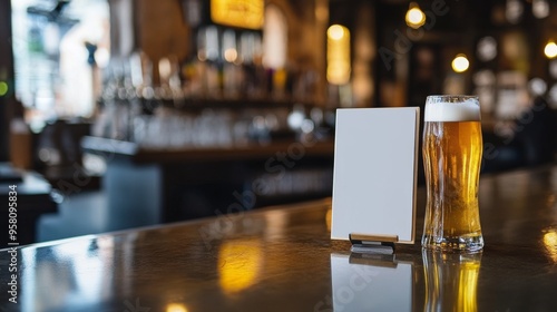 Small White Signboard Beside Beer in Modern Cafe