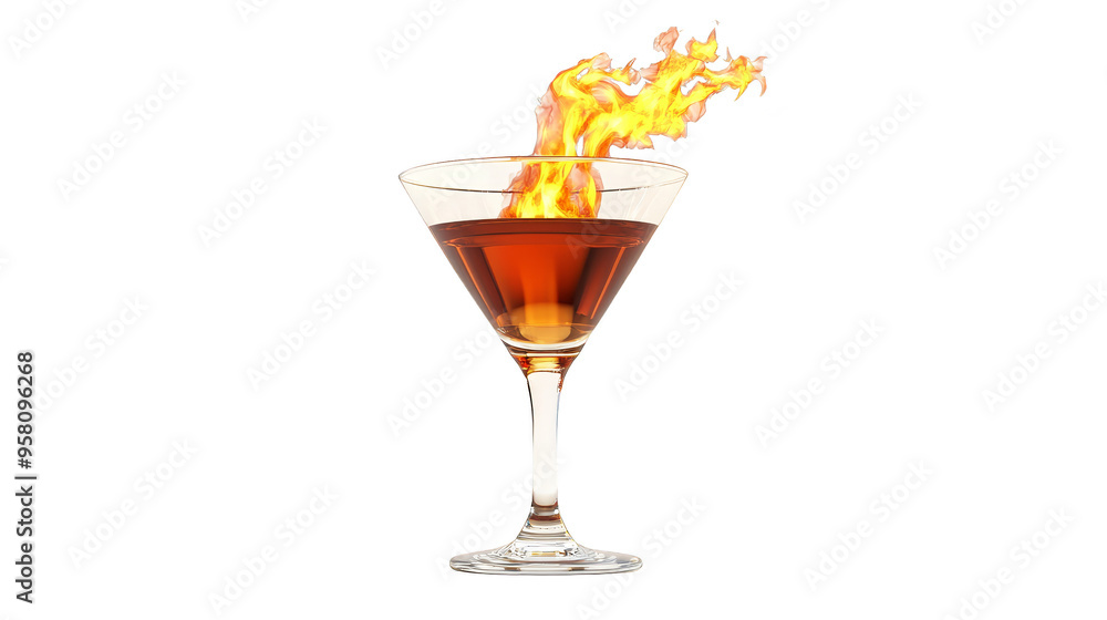 Flaming Cocktail in Glass on Abstract Background Flaming Cocktail in Glass on Abstract Background