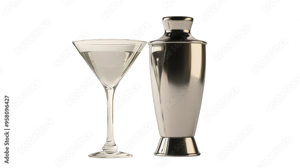 Martini Glass and Cocktail Shaker on Abstract Background Martini Glass and Cocktail Shaker on Abstract Background