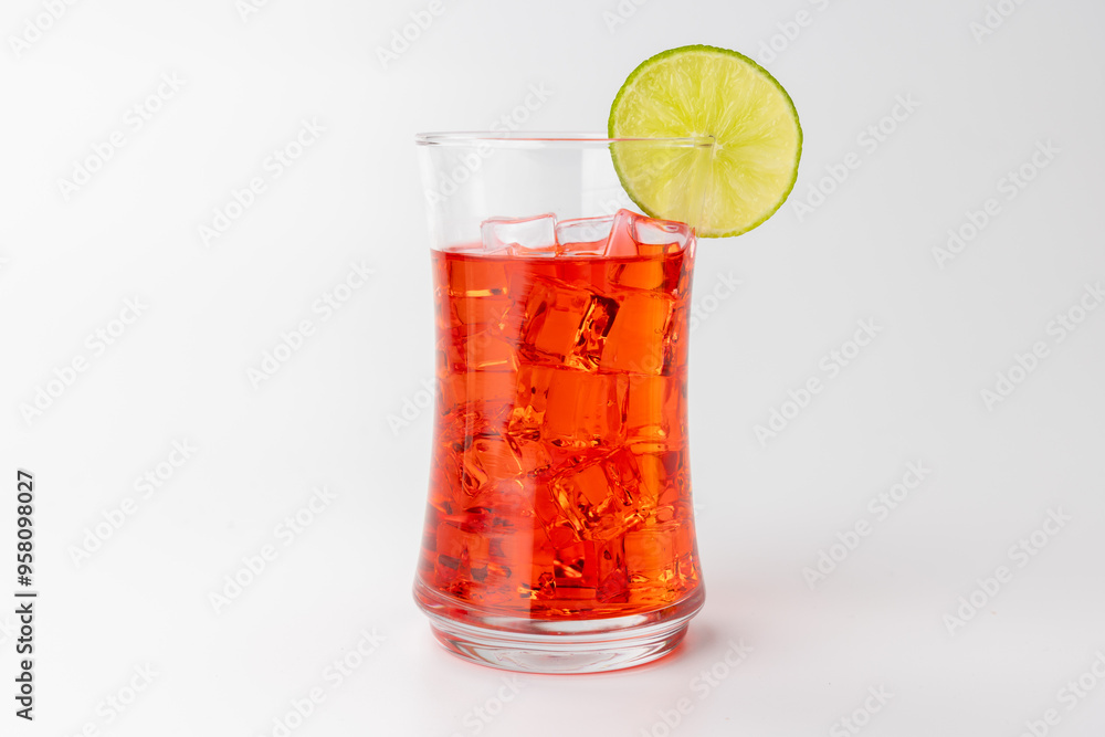 Icy Red Drink with Lemon on White Background Icy Red Drink with Lemon on White Background
