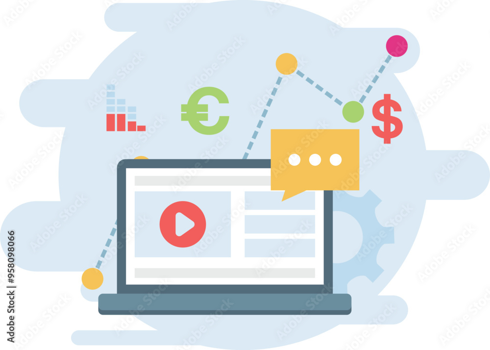 The marketing graph is showing on laptop. The marketing graph is showing on laptop.