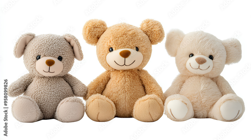 Cut out set of 3 stuffed animal toys isolated on white background Cut out set of 3 stuffed animal toys isolated on white background
