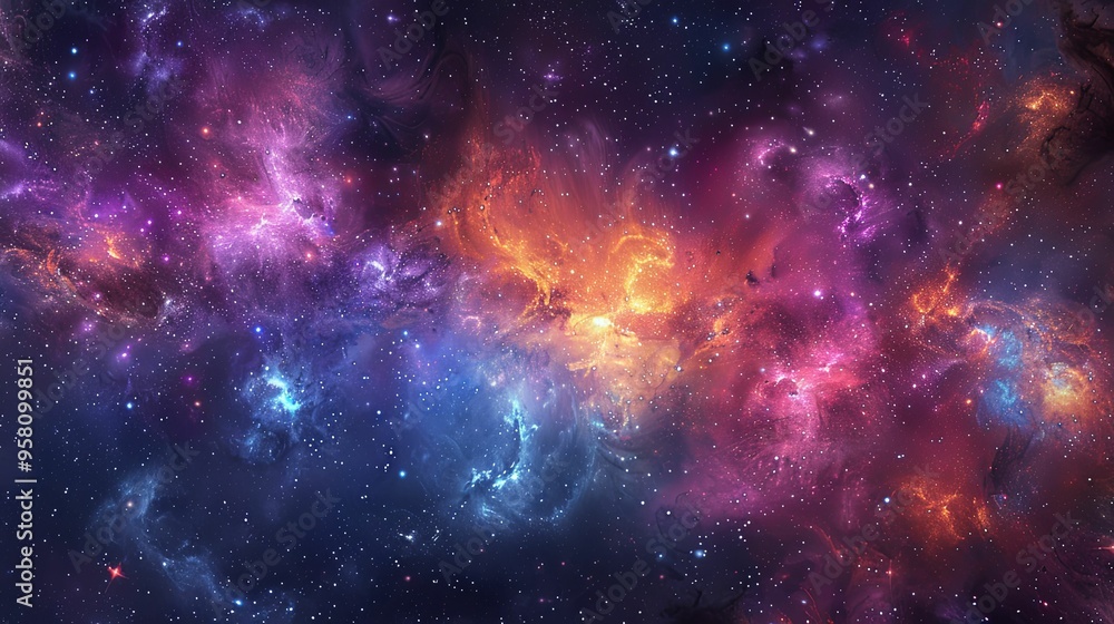 A Colorful Nebula Filled With Stars and Gas Clouds A Colorful Nebula Filled With Stars and Gas Clouds