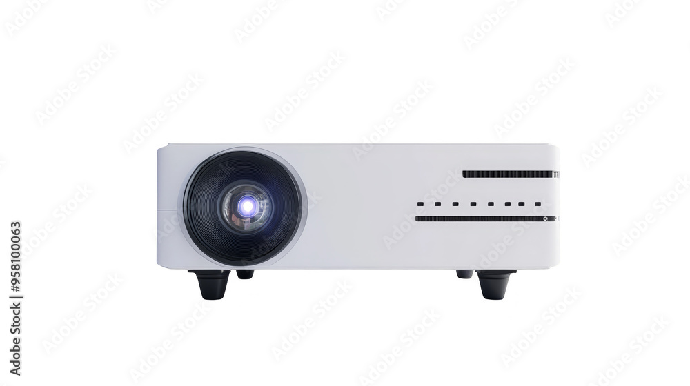 Fototapeta premium White Projector with Lens and Buttons on Digital Glitch Background