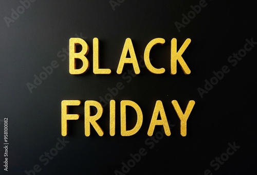 Black Friday text, yellow gold letters on black board