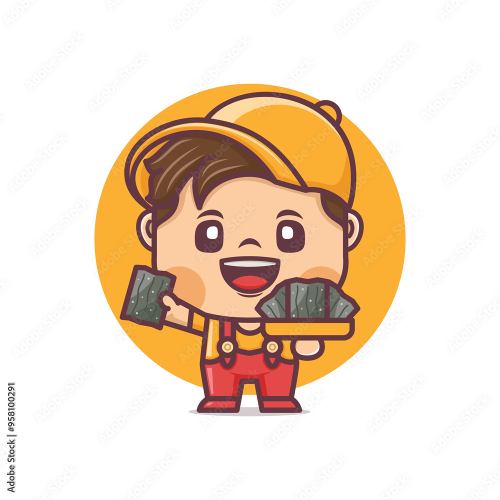Cute cartoon mascot character with seaweed food Cute cartoon mascot character with seaweed food
