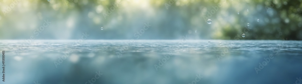Tranquil Close-Up of Blue Water with Bubbles, Soft Sunlight Filt Tranquil Close-Up of Blue Water with Bubbles, Soft Sunlight Filt