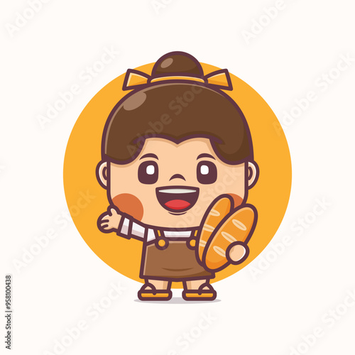 cute female cartoon mascot with bread