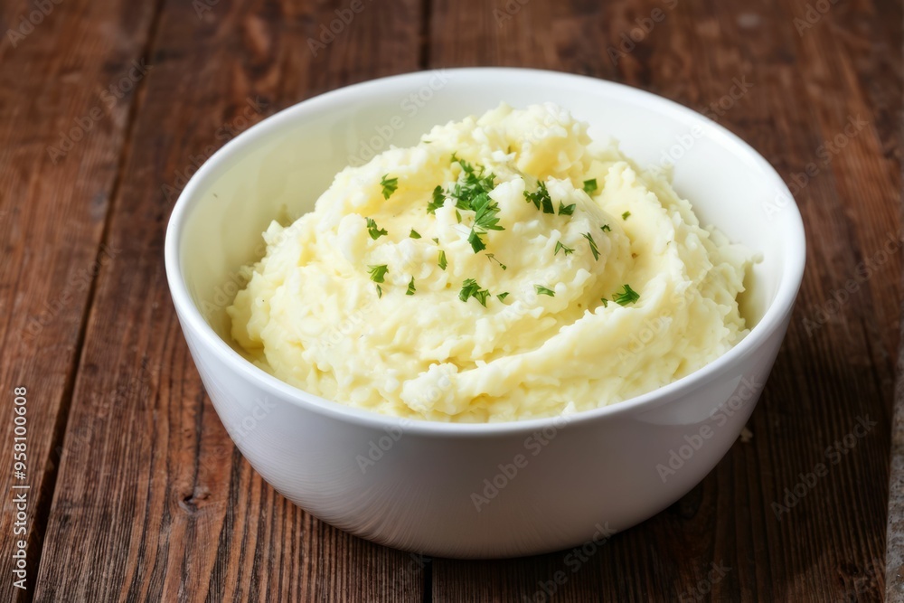 Bowl of Mashed Potatoes with Parsley Garnish Bowl of Mashed Potatoes with Parsley Garnish