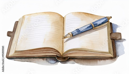 Blank page in a notebook with a pen, ready for writing a new chapter beginning photo