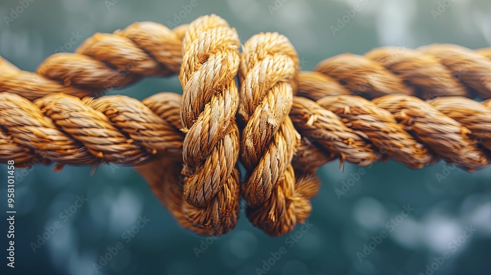 Close-up of a Knot in a Thick, Brown Rope Close-up of a Knot in a Thick, Brown Rope