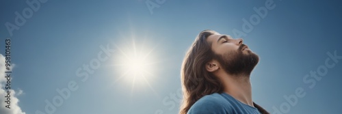 Man in Blue Robe with Long Hair and Beard in Tranquil State, Und