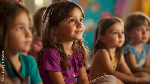 Children Listening to Storytime: A group of children sitting on the floor, attentively listening to a storyteller.
