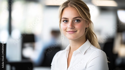 A business woman in navy pants and a white blouse enthusiastically shakes hands with a colleague in a modern office that is well-lit and welcoming. The office background provides a backdrop of Free Download A business woman in navy pants and a white blouse enthusiastically shakes hands with a colleague in a modern office that is well-lit and welcoming. The office background provides a backdrop of - GFXLoad