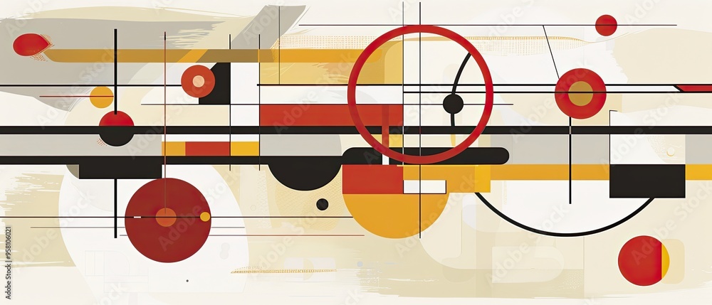 A colorful abstract painting with many circles and squares A colorful abstract painting with many circles and squares