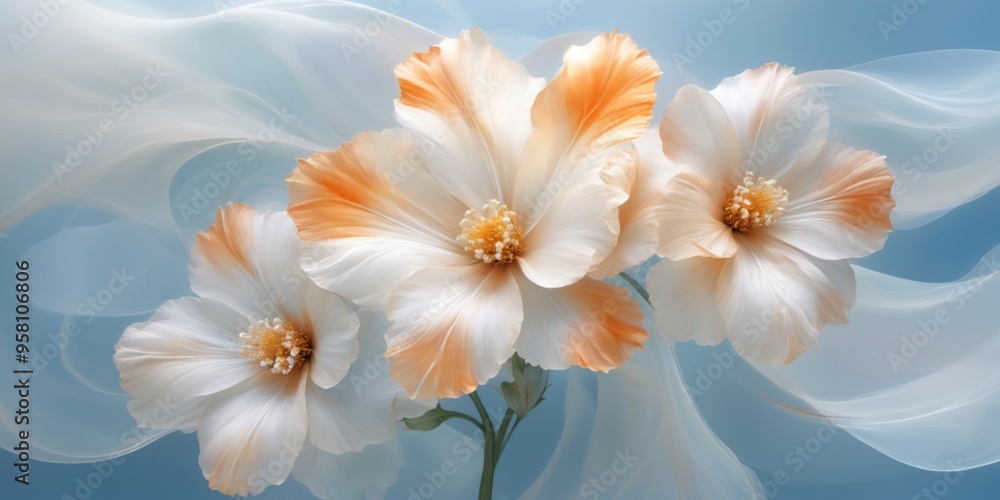 Fototapeta premium Delicate floral design with white flowers and orange centers in