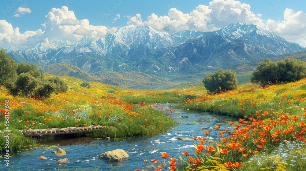 A beautiful landscape with a river running through it A beautiful landscape with a river running through it