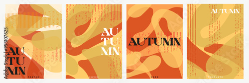 Creative concept of autumn cozy and juicy cards. Modern abstract design .Templates for celebration, advertising, branding, banner, cover, label, poster, sales