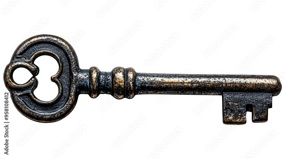 Key with intricate designs, symbolizing mystery and unlocking potential, isolated on transparent background. Key with intricate designs, symbolizing mystery and unlocking potential, isolated on transparent background.