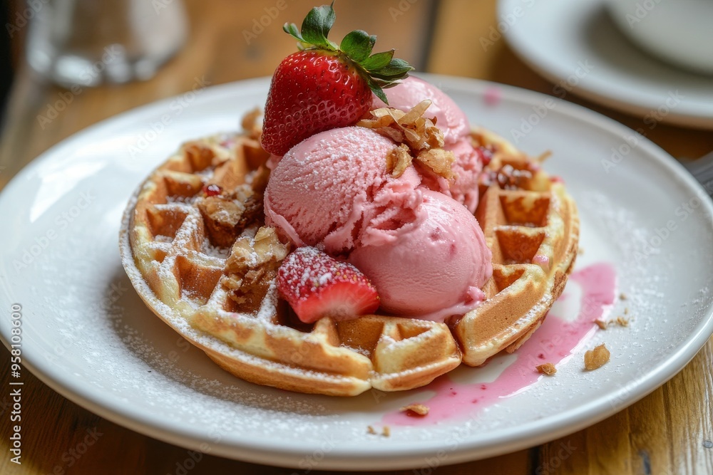 Fresh Strawberries with Cream Waffle Delight Fresh Strawberries with Cream Waffle Delight