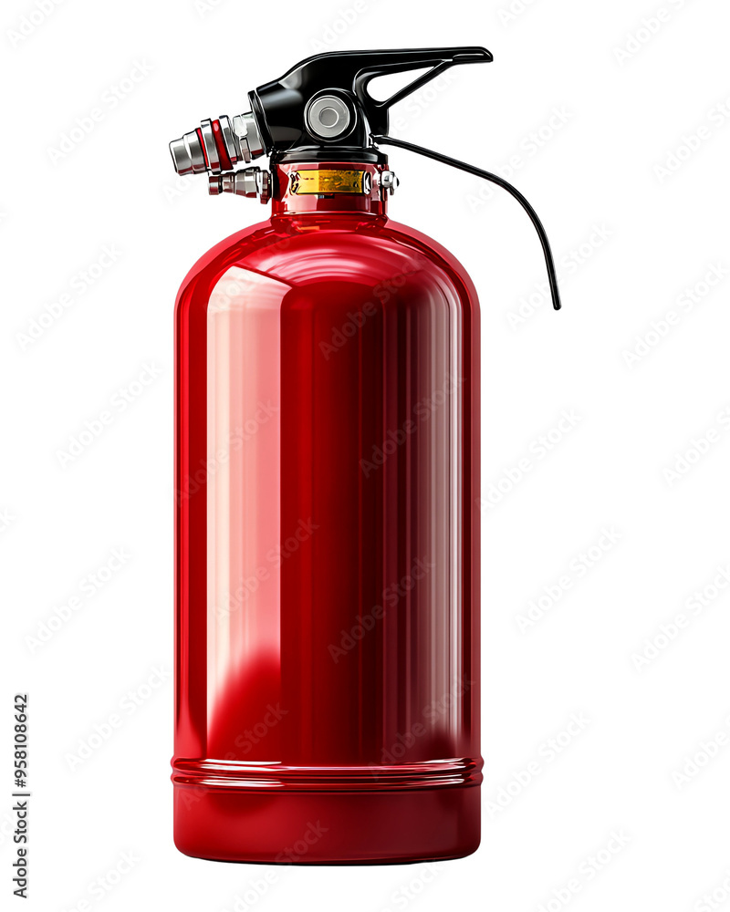 Obraz premium Bright red fire extinguisher on a white background, isolated on transparent background.