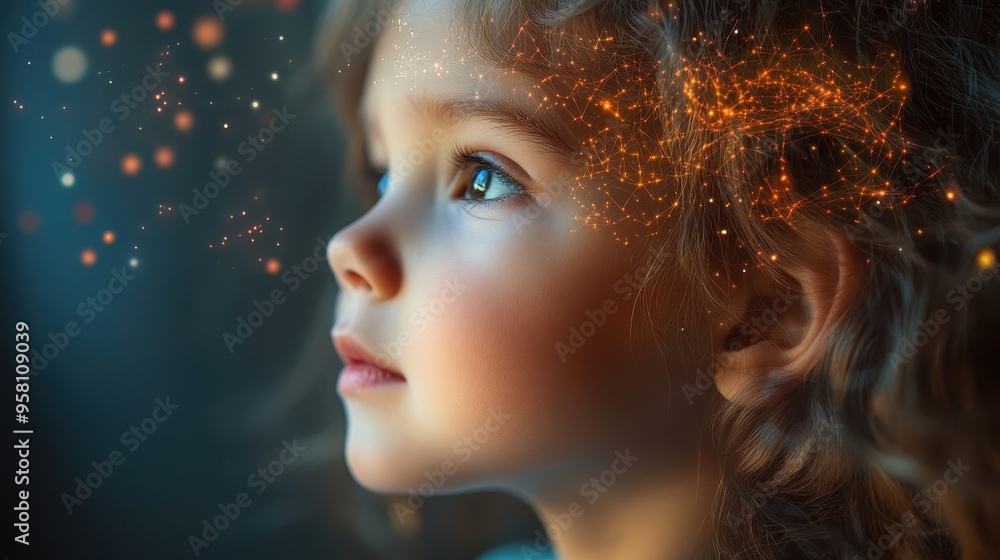 Child's cognitive functions Early education concept Scientific visualization of brain activity in learning Child's cognitive functions Early education concept Scientific visualization of brain activity in learning