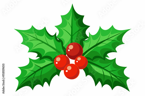 Christmas holly berry leaves vector art, Christmas leaves icon on white background