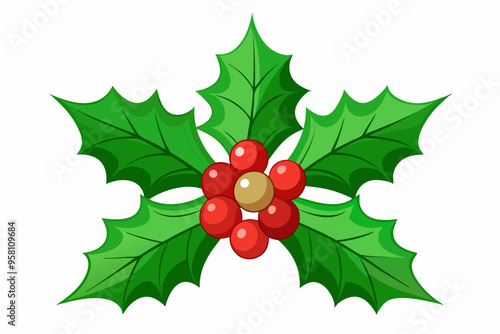 Christmas holly berry leaves vector art, Christmas leaves icon on white background