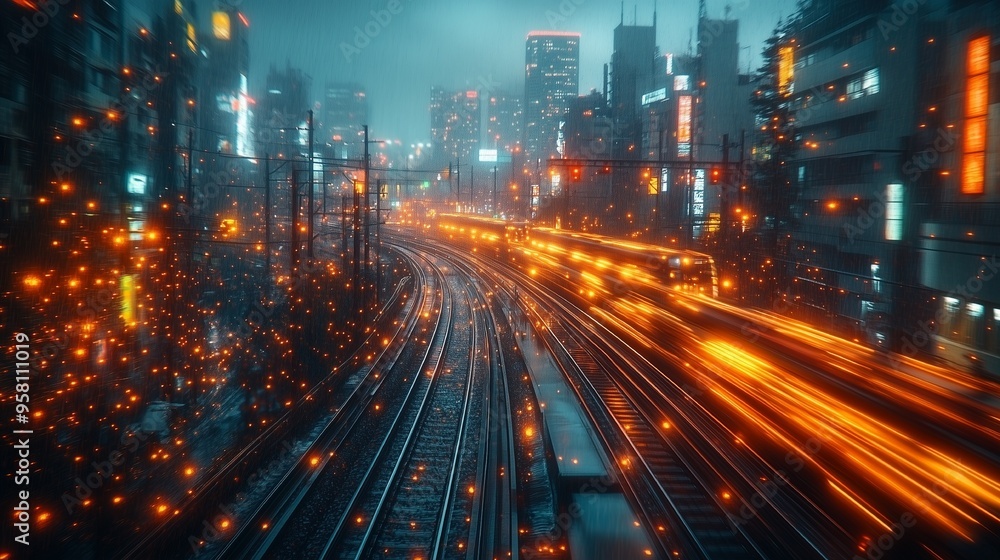 Futuristic city with railway lines. Futuristic city with railway lines.